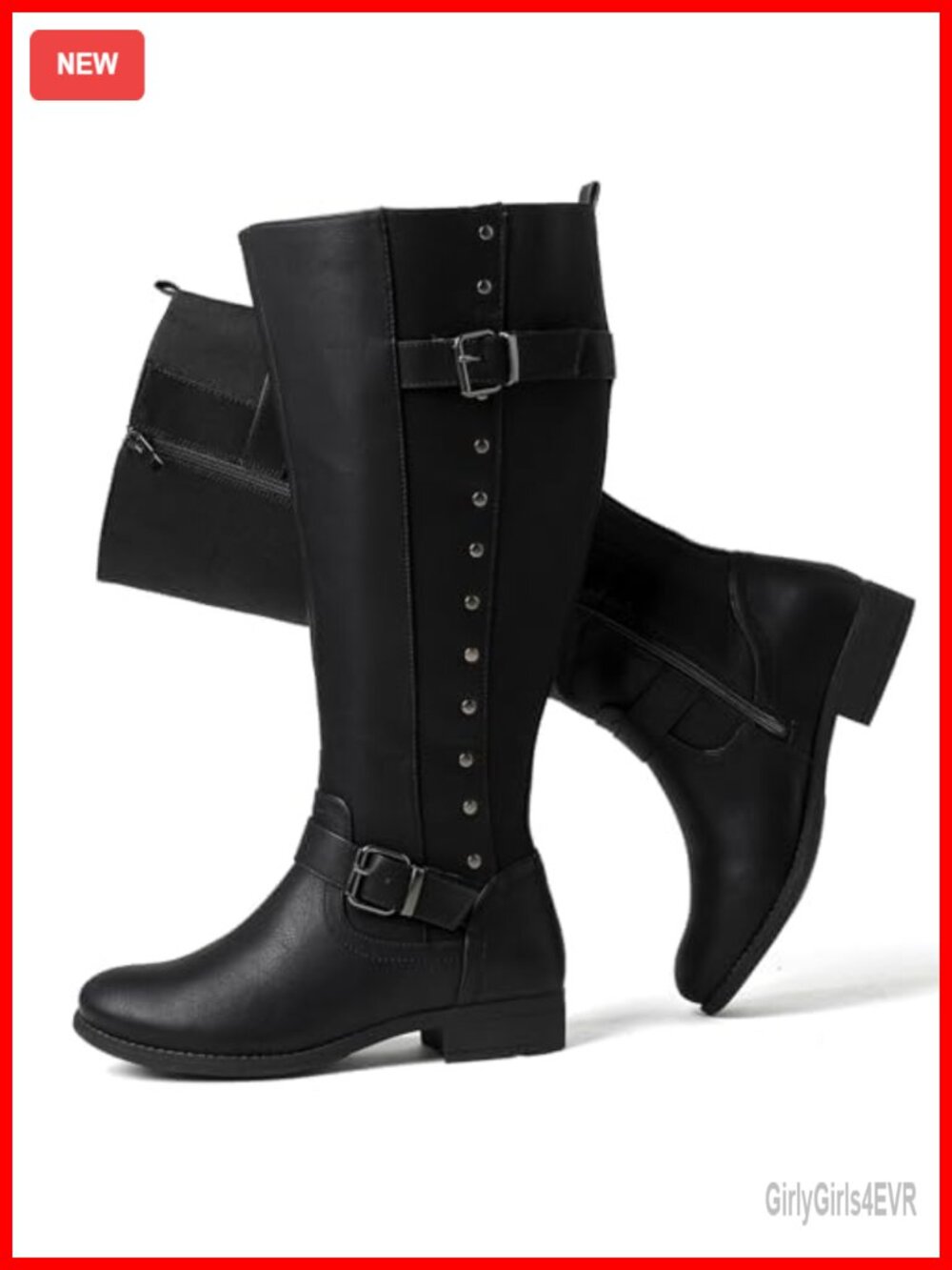Extra Wide Calf Round Toe Knee-High Boots Faux Leather Block Heel